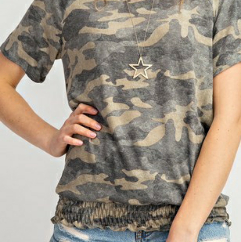Gathered Waistband Camo Tee NWT